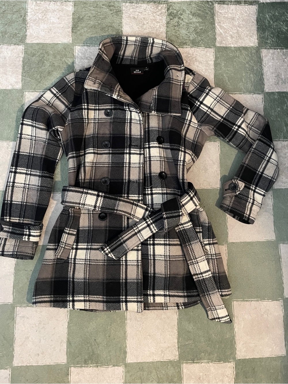 Plaid Double-Breasted Belted Wool-Blend Coat - Black & White